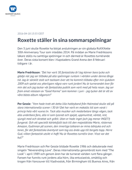 ​Roxette Ställer in Sina Sommarspelningar