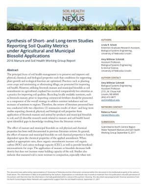 Synthesis of Short- and Long-Term Studies Reporting Soil Quality