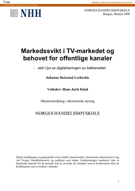 Markedssvikt I TV-Markedet Og Behovet for Offentlige Kanaler