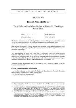 The A76 Trunk Road (Enterkinfoot to Thornhill) (Trunking) Order 2018