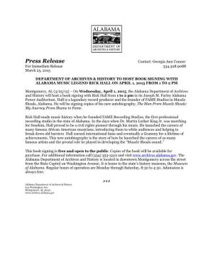 Press Release Contact: Georgia Ann Conner for Immediate Release 334.328.9088 March 25, 2015