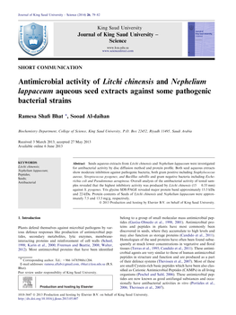Antimicrobial Activity of Litchi Chinensis and Nephelium Lappaceum Aqueous Seed Extracts Against Some Pathogenic Bacterial Strains