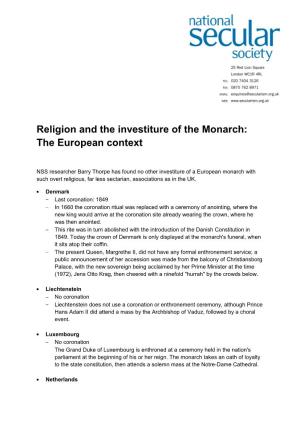 Religion and the Investiture of the Monarch: the European Context