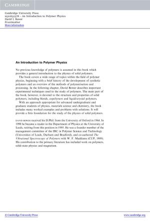 An Introduction to Polymer Physics David I