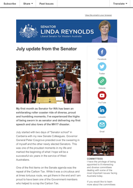 July Update from the Senator