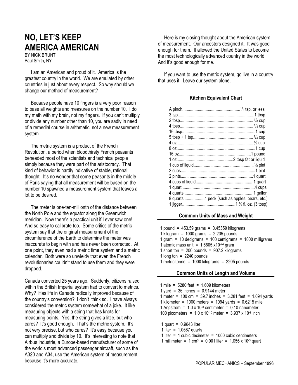 Metric Article Debate