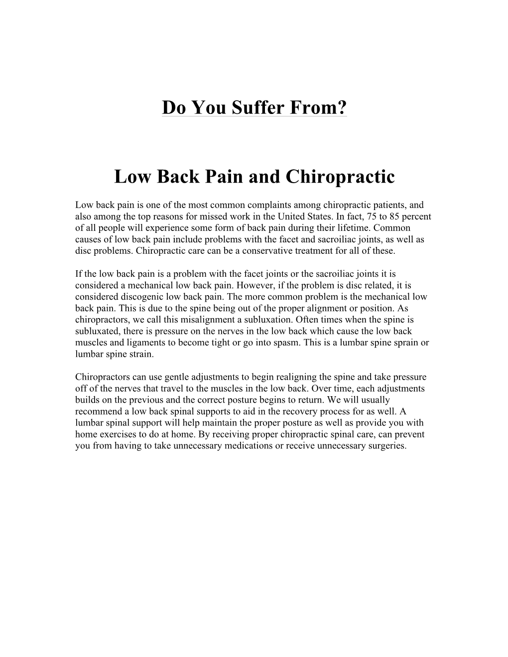 Do You Suffer From? Low Back Pain and Chiropractic