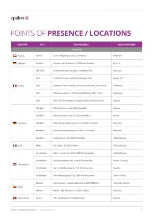 Points of Presence / Locations