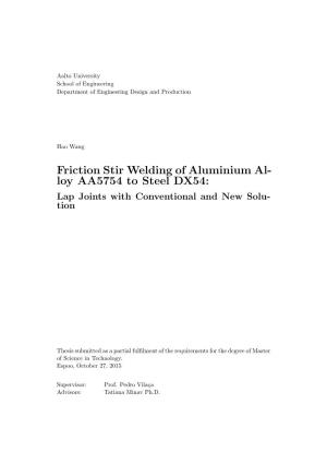Friction Stir Welding of Aluminium Alloy AA5754 to Steel DX54