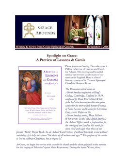 Spotlight on Grace: a Preview of Lessons & Carols