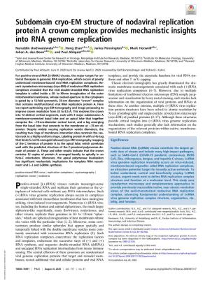 Subdomain Cryo-EM Structure of Nodaviral Replication Protein a Crown Complex Provides Mechanistic Insights Into RNA Genome Replication