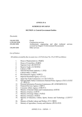 ANNEX 15-A SCHEDULE of JAPAN SECTION A: Central Government