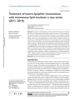 Treatment of Severe Lipophilic Intoxications with Intravenous Lipid Emulsion: a Case Series (2011–2014)