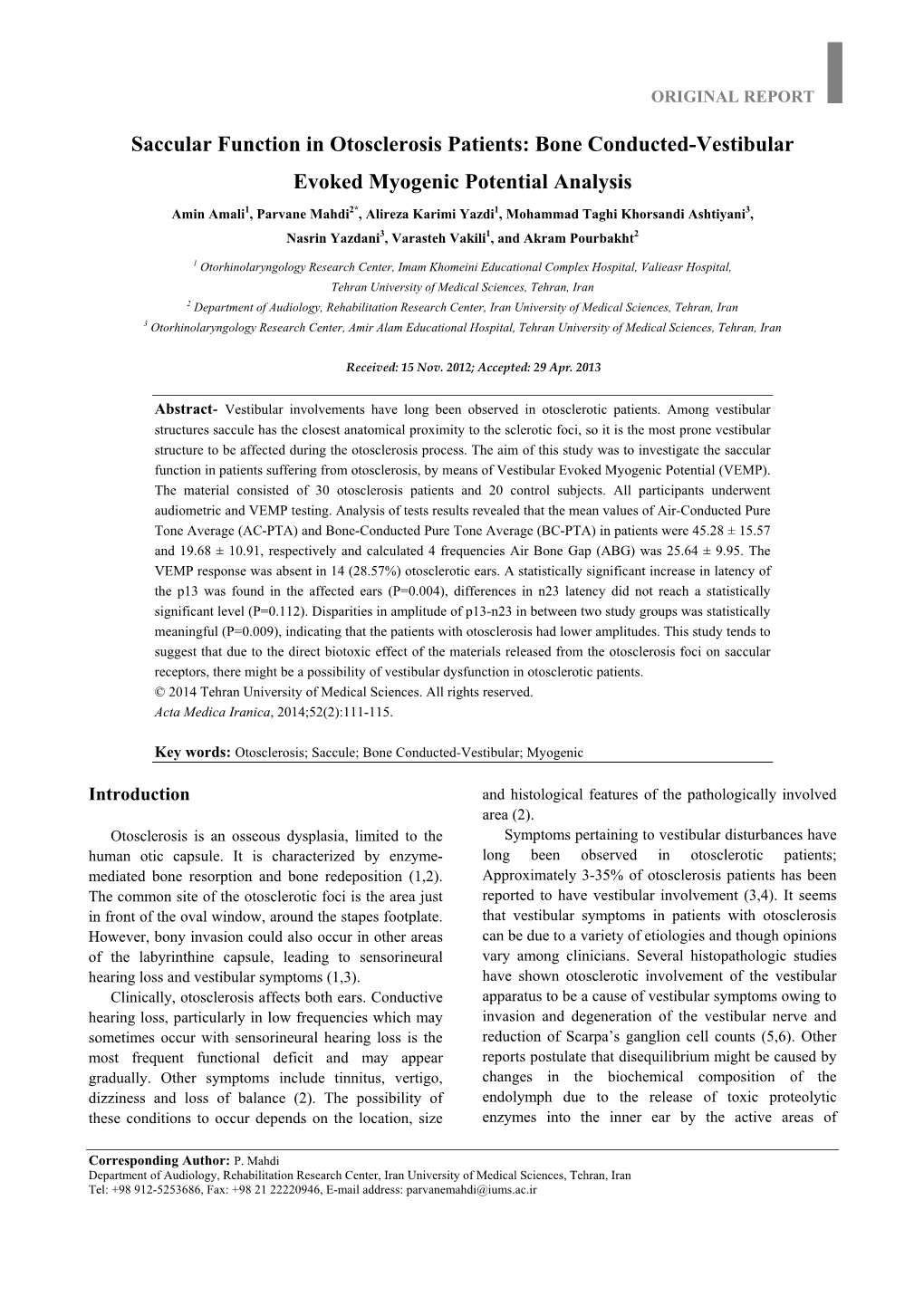 Bone Conducted-Vestibular Evoked Myogenic Potential Analysis