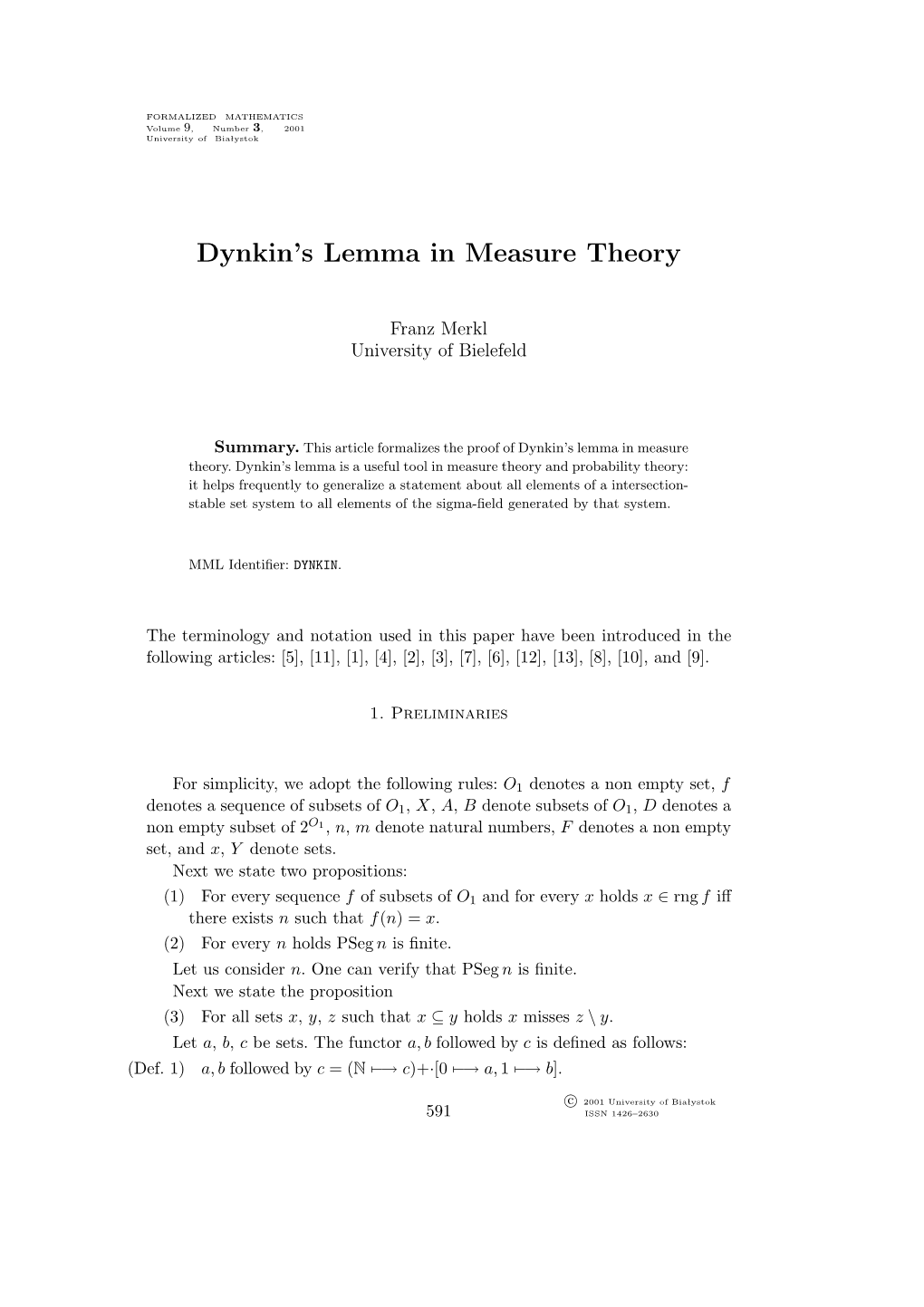 Dynkin's Lemma in Measure Theory
