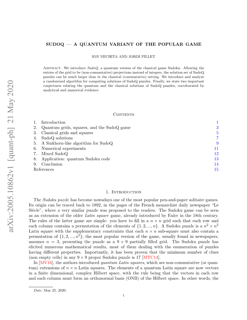 Arxiv:2005.10862V1 [Quant-Ph] 21 May 2020