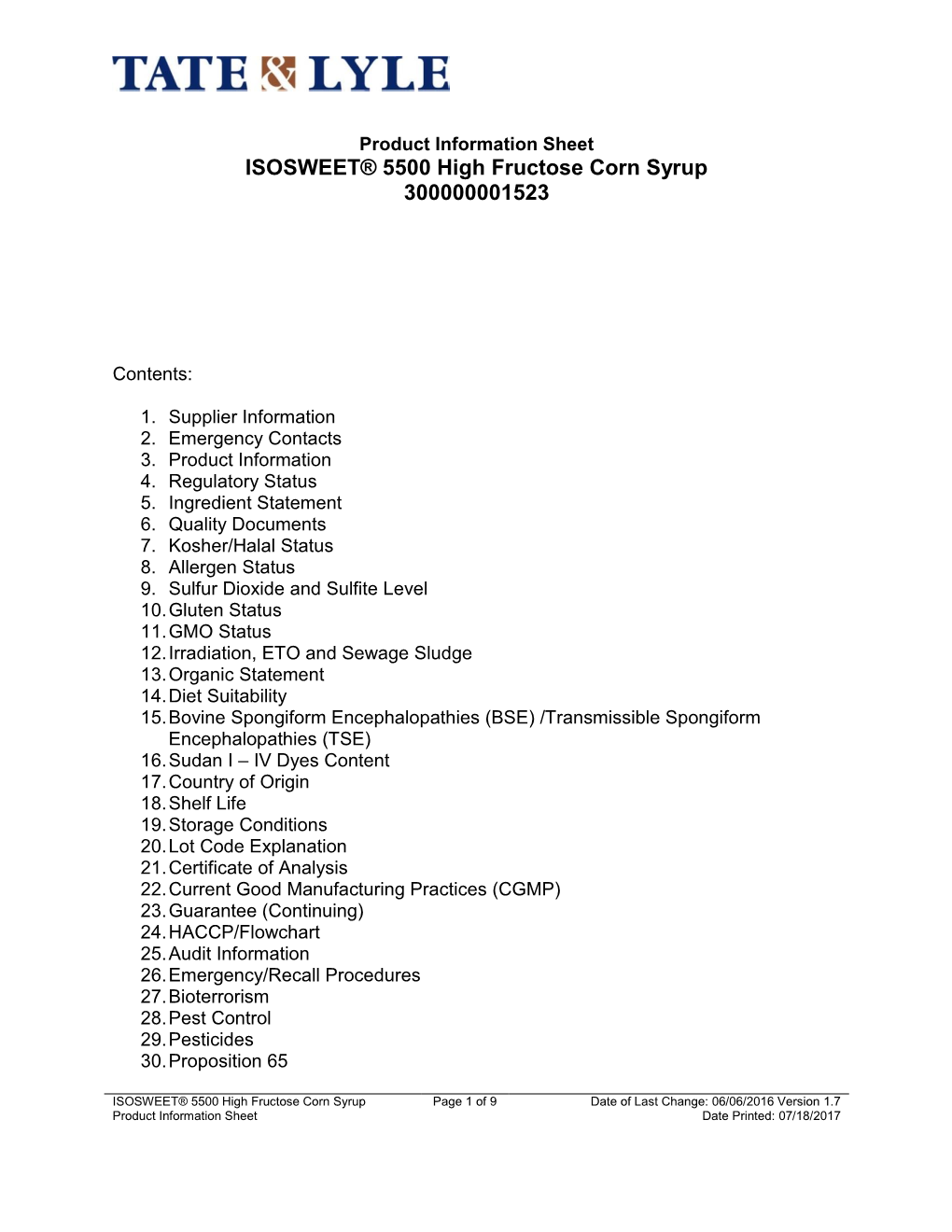 ISOSWEET® 5500 High Fructose Corn Syrup 300000001523