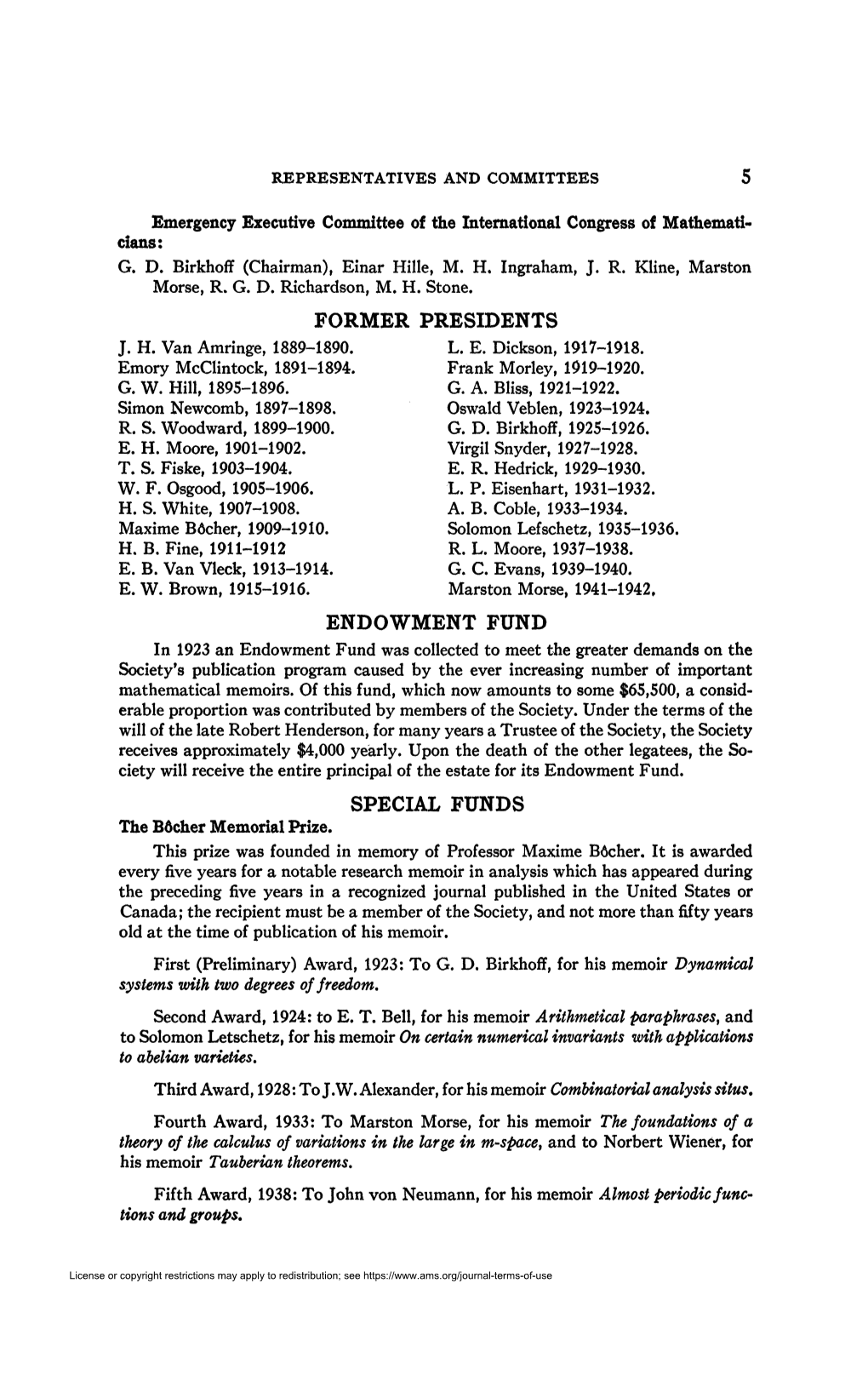 5 Former Presidents Endowment Fund Special