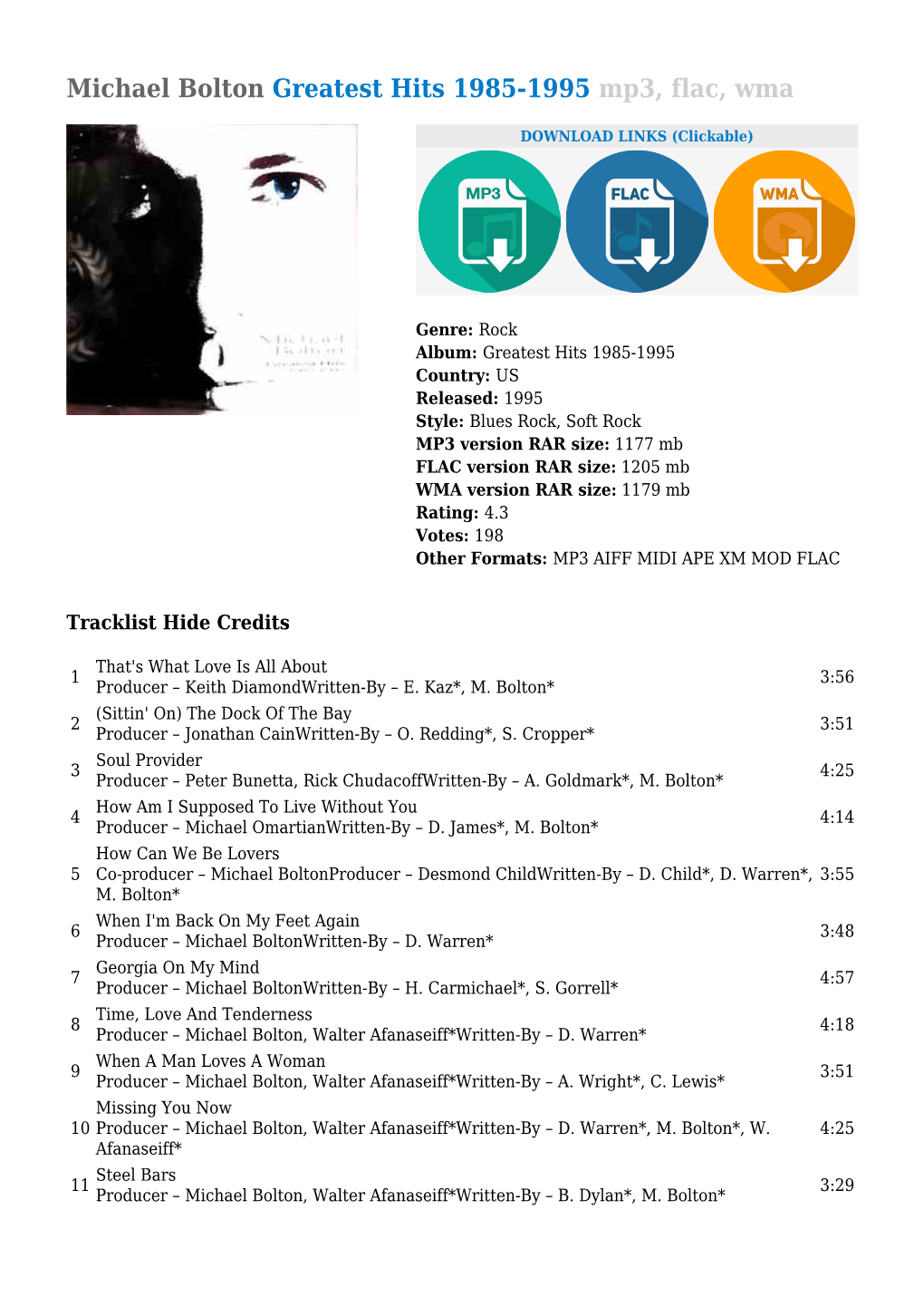 Michael Bolton Greatest Hits 1985-1995 Mp3, Flac, Wma