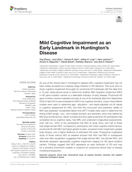 Mild Cognitive Impairment As an Early Landmark in Huntington's Disease