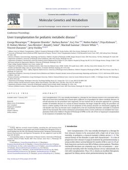 Liver Transplantation for Pediatric Metabolic Disease☆