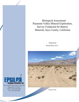 Appendix C: Biological Assessment Panamint Valley Mineral Exploration, Survey Conducted for Battery Minerals, Inyo County, Calif