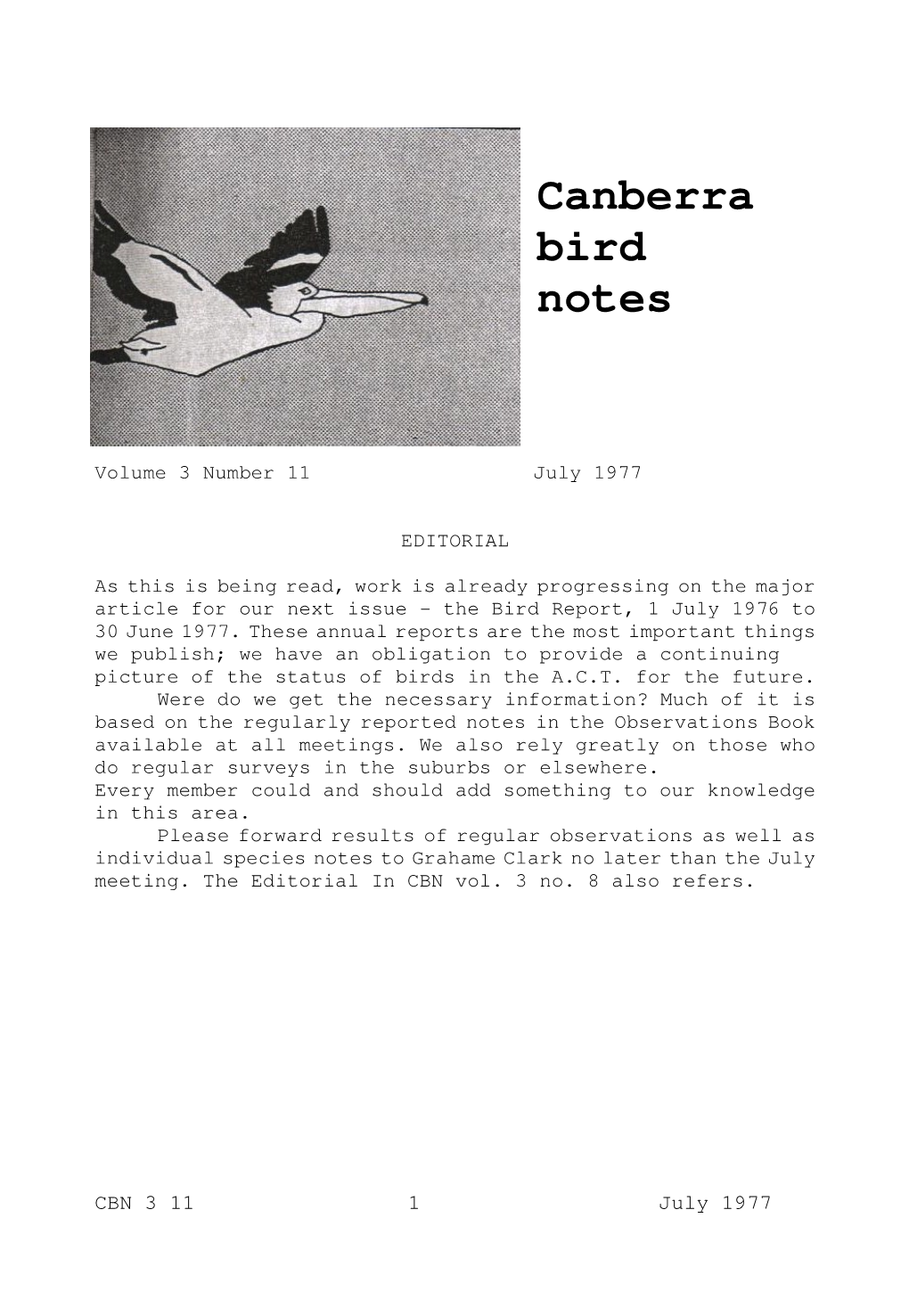 Canberra Bird Notes