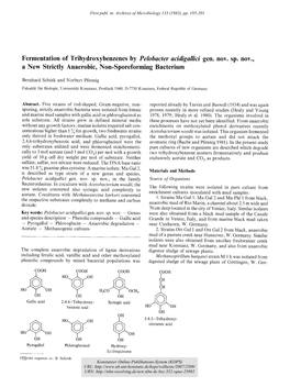 Fermentation of Trihydroxybenzenes by Pelobacter Acidigallici Gen. Nov. Sp. Nov., a New Strictly Anaerobic, Non-Sporeforming Bacterium