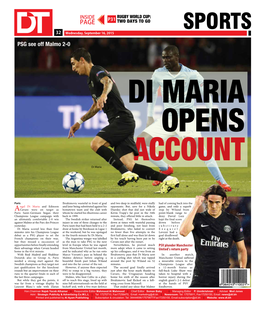 SPORTS 2432 Wednesday, September 16, 2015 PSG See Off Malmo 2-0