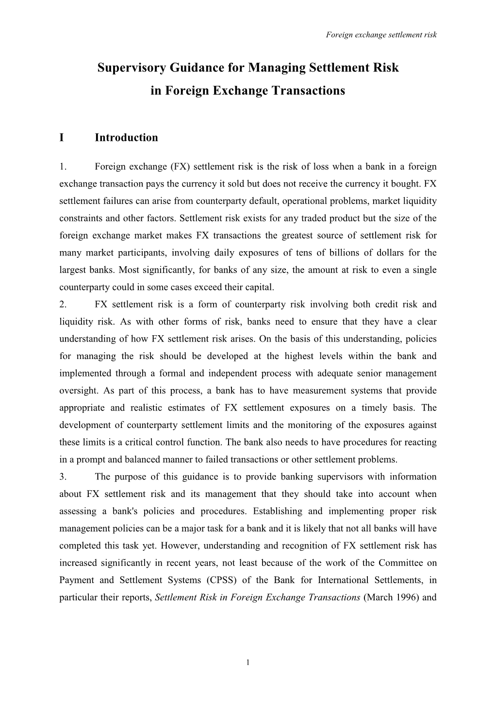 Supervisory Guidance for Managing Settlement Risk in Foreign Exchange Transactions