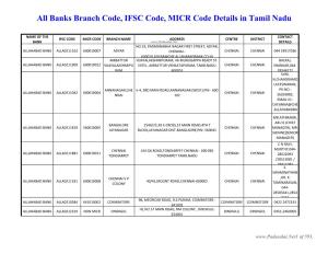 Banks Branch Code, IFSC Code, MICR Code Details in Tamil Nadu