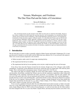 Vernam, Mauborgne, and Friedman: the One-Time Pad and the Index of Coincidence