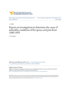 Report on Investigations to Determine the Cause of Unhealthy Conditions of the Spruce and Pine from 1880-1893 A