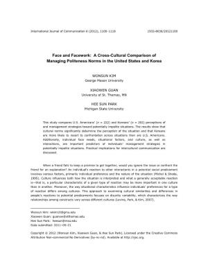 Face and Facework: a Cross-Cultural Comparison of Managing Politeness Norms in the United States and Korea