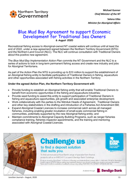 Blue Mud Bay Agreement to Support Economic Development for Traditional Sea Owners 6 August 2020