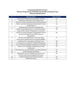 Connecticut Quality Council Measure Proposals to Fill Behavioral Health and Equity Gaps Measure Specifications