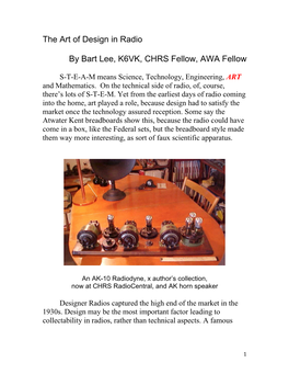 The Art of Design in Radio by Bart Lee, K6VK, CHRS Fellow, AWA Fellow