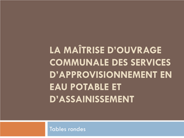 La Maîtrise D'ouvrage Communale Des Services D'approvisionnement En Eau Potable Et D'assainissement