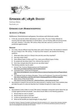 EPISODE 18 | 1838: DAVEY Unit Focus: History Year Levels: 3–6