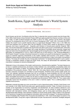 South Korea, Egypt and Wallerstein's World System Analysis