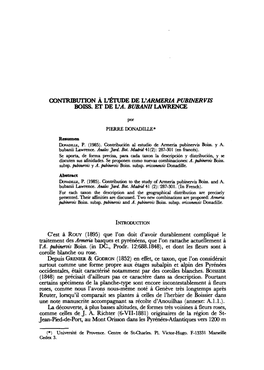 Contribution À L'étude De Varmeria Pubinervis Boiss. Et De Va. Bubanii Lawrence