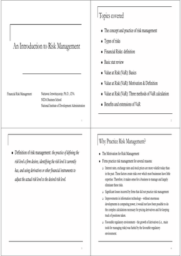 An Introduction to Risk Management  Financial Risks: Definition