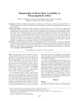 Relationship of Heart Rate Variability to Parasympathetic Effect