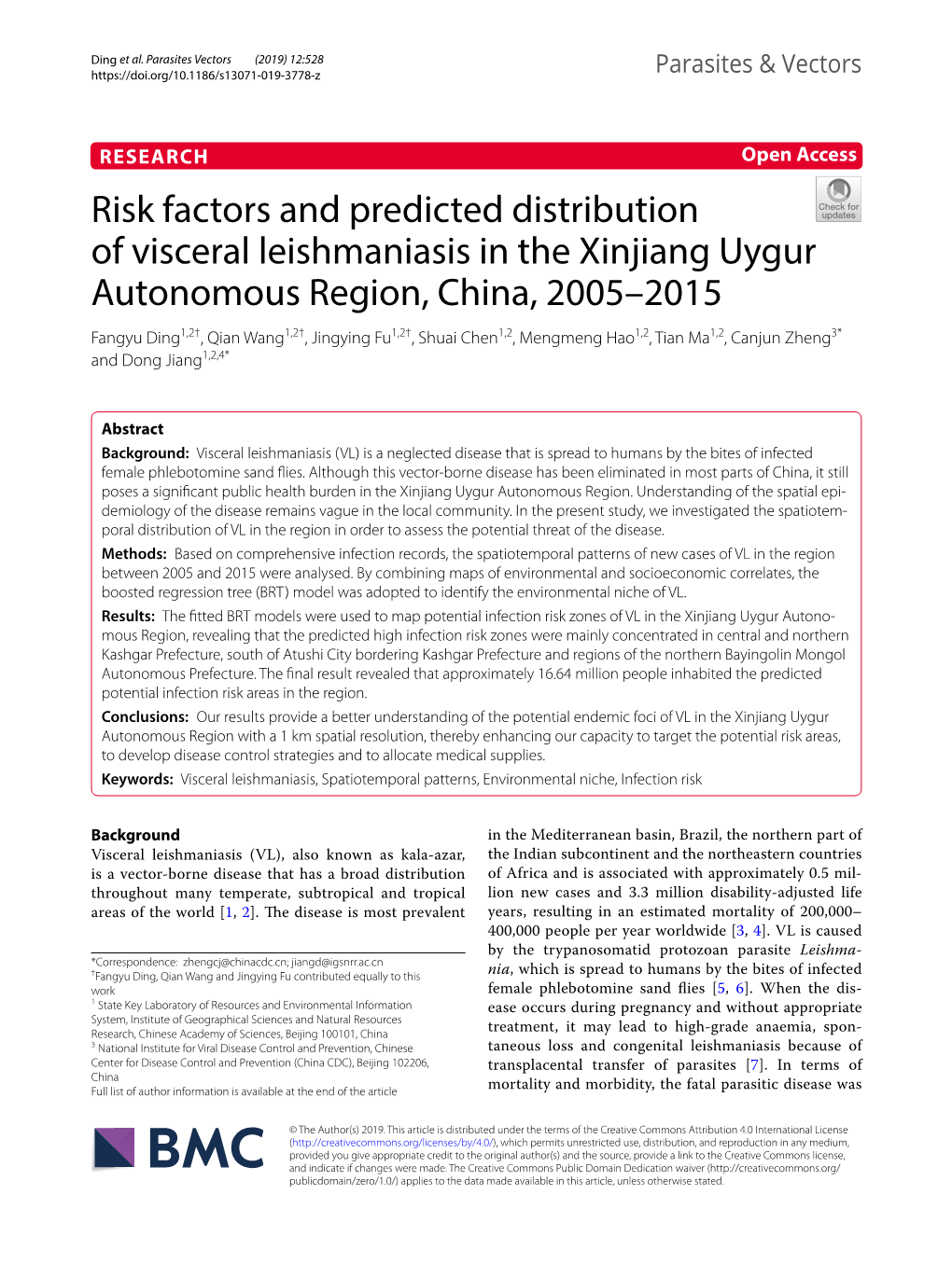 Risk Factors and Predicted Distribution of Visceral Leishmaniasis in the Xinjiang Uygur Autonomous Region, China, 2005–2015