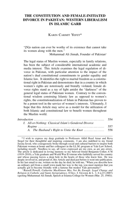 The Constitution and Female-Initiated Divorce in Pakistan: Western Liberalism in Islamic Garb