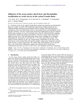 Influences of the Ocean Surface Mixed Layer and Thermohaline Stratification on Arctic Sea Ice in the Central Canada Basin J