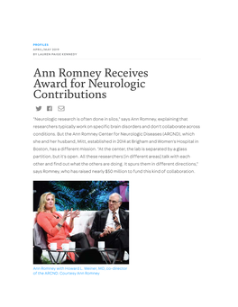 Ann Romney Receives Award for Neurologic Contributions