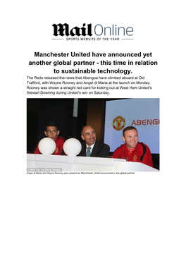 Manchester United Have Announced Yet Another Global Partner - This Time in Relation to Sustainable Technology