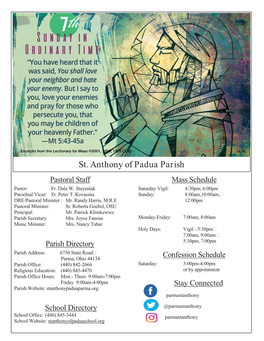 St. Anthony of Padua Parish Pastoral Staff Mass Schedule Pastor: Fr
