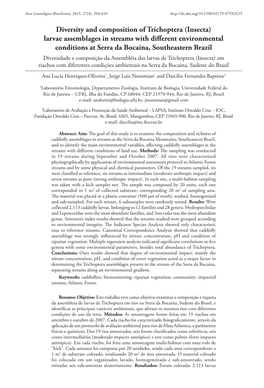 Diversity and Composition of Trichoptera (Insecta) Larvae Assemblages in Streams with Different Environmental Conditions At